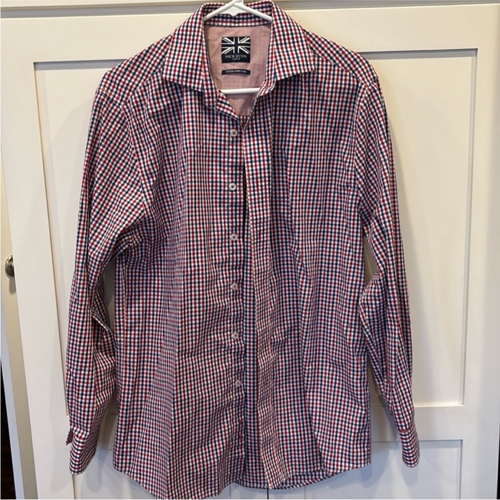 Nick Dunn Red White and Blue Checkered Dress Shirt